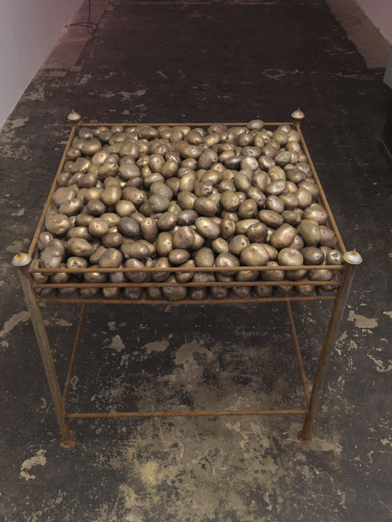 Subodh Gupta, Potato Ring, 2009,  697 bronze potatoes, metal stand